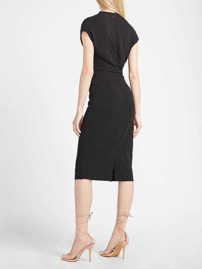 Draped Sleeve Mock Neck Sheath Dress - LuckyFash™