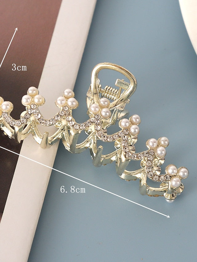 AOPRIE Pearl Metal Hair Clips for Women 2.5 In Small Size Claw Clip for Girls Hair Clips Claw Hair Accessories for Women Gold - LuckyFash™