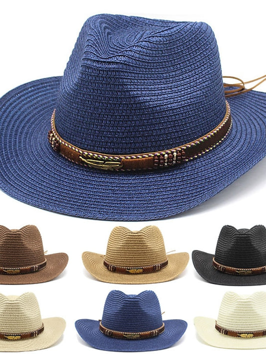 Men's Women's Sun Hat Straw Hat Sports & Outdoor Daily Holiday Solid / Plain Color Straw Retro Simple Style Sunscreen 1 pcs - LuckyFash™
