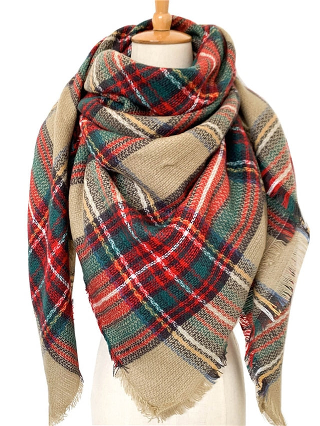 Women's Square Scarf Women's Shawls & Wraps Outdoor Dailywear Holiday White Brown Khaki Scarf Plaid - LuckyFash™