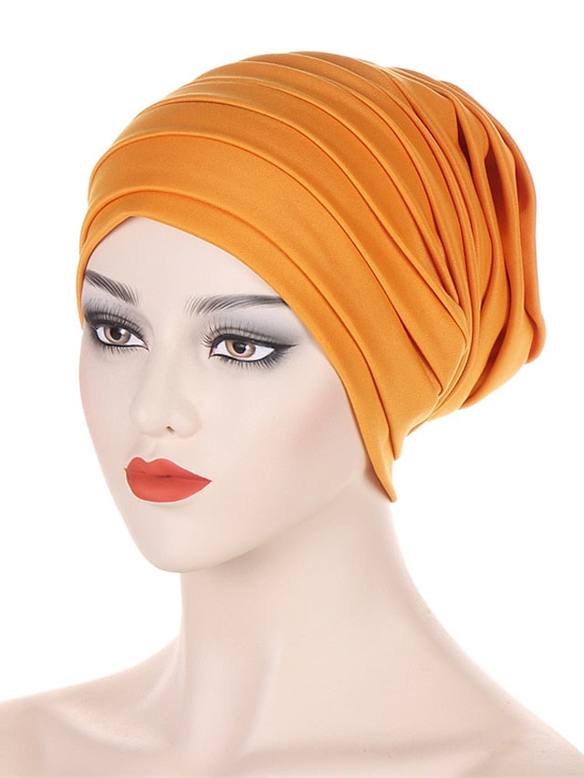 Candy Color Ladies Head Wraps Muslim Hijab Bonnets Fashion Headgear Trendy Elastic Full Body Pleated Turban Cap for Women - LuckyFash™