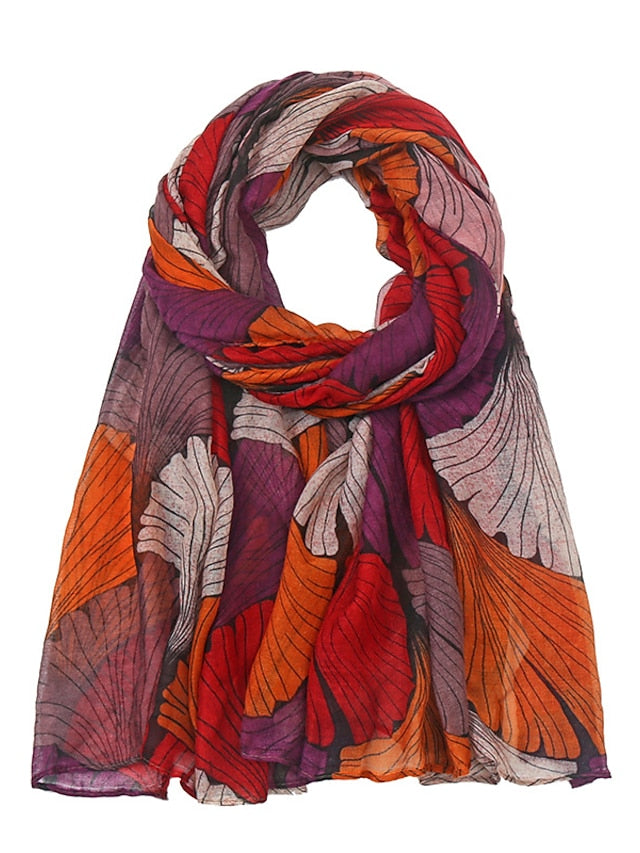 Retro Plant Print Scarves Women Ginkgo Leaf Printing Shawl And Wraps Laday Foulard Flower Hijab Long Style Scarf - LuckyFash™