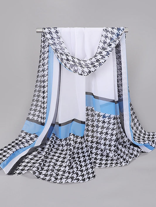 Women'S Spring And Summer New Thousand Bird Check Print Chiffon Long Silk Scarf - LuckyFash™