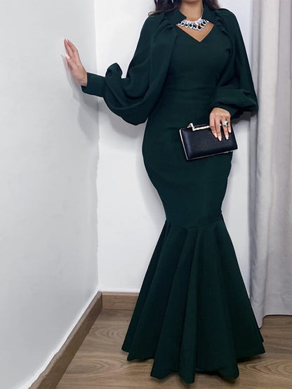 Womenâ€˜s Formal Party Dress Wedding Guest Dress Sheath Dress Trumpet/Mermaid Dress Long Dress Maxi Dress Green Black Blue Long Sleeve Pure Color Ruched Winter Fall Spring Crew Neck Fall Dress 2023 S M - LuckyFash™