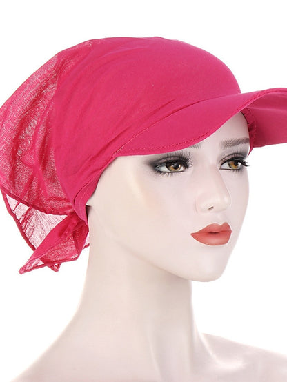 Women Classic Turban Hat Solid Color Outdoor Brim Sunshade Hats Female with Scarf Cap Soft Headscarf Beanie Baseball Cap - LuckyFash™