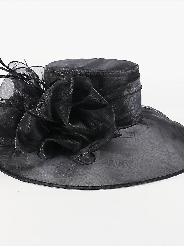 Hats Headwear Organza Sun Hat Wedding Casual Kentucky Derby Melbourne Cup With Floral Headpiece Headwear - LuckyFash™