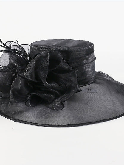 Hats Headwear Organza Sun Hat Wedding Casual Kentucky Derby Melbourne Cup With Floral Headpiece Headwear - LuckyFash™