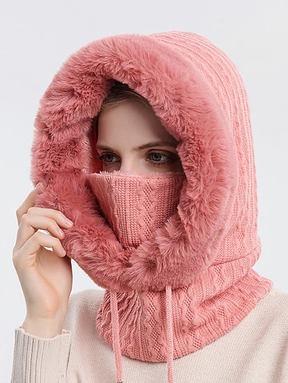 High Quality Winter Fur Cap Mask Set Hooded for Women Knitted Cashmere Neck Warm Outdoor Ski Windproof Hat Thick Plush Fluffy Beanies - LuckyFash™