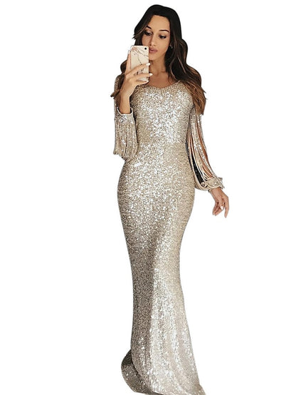 Womenâ€˜s Formal Party Dress Sequin Dress Sheath Dress Long Dress Maxi Dress Black Blue Silver Long Sleeve Pure Color Sequins Fall Spring Crew Neck Classic Winter Dress Birthday 2023 S M L XL XXL - LuckyFash™