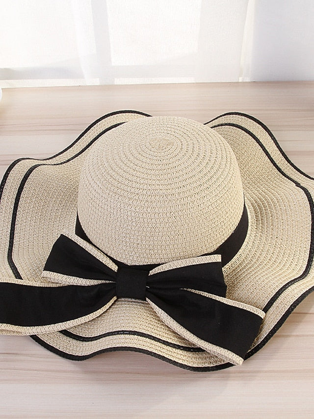 Women's Hat Straw Hat Sun Hat Pink Khaki Navy Blue Outdoor Street Dailywear Bow Ribbon bow Portable Sun Protection Comfort - LuckyFash™