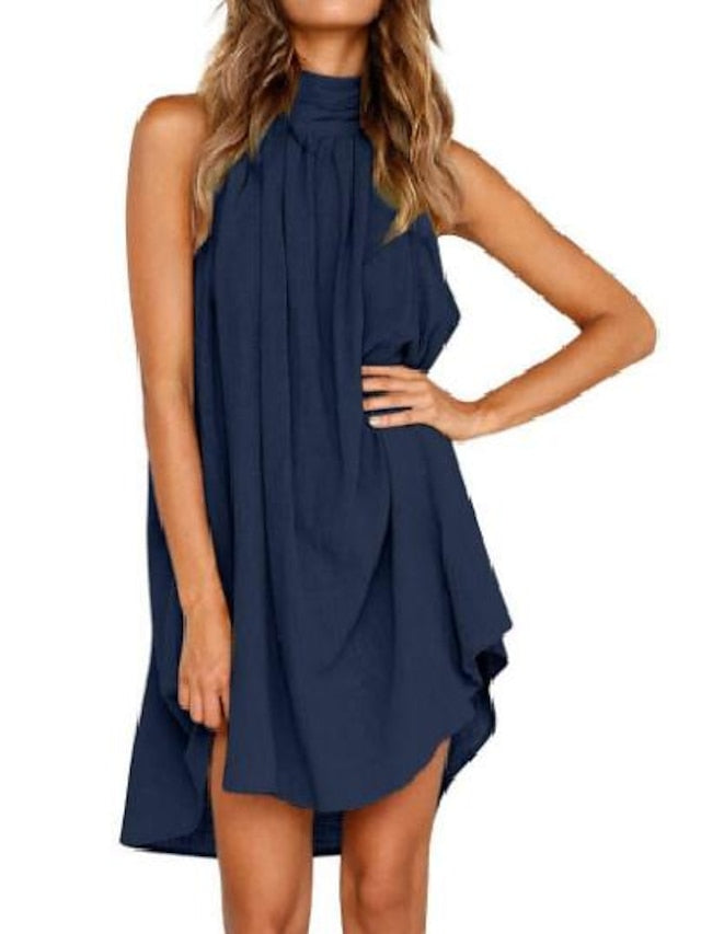 Womenâ€˜s Holiday Dress Shift Dress Mini Dress Black White Yellow Sleeveless Pure Color Cold Shoulder Spring Summer Halter Stylish 2023 S M L XL 2XL - LuckyFash™