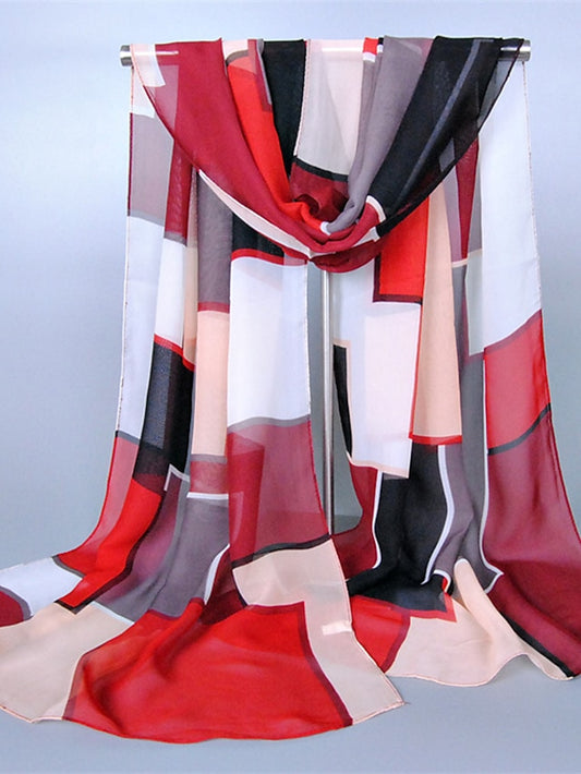 New Geometric High Quality Chiffon Silk Scarf Women Fashion Shawls And Wraps Female Lattice Hijab Stoles - LuckyFash™