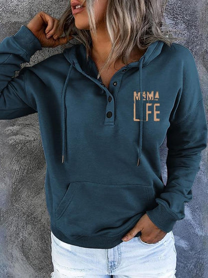 Women's Hoodie Sweatshirt Pullover Active Streetwear Button Front Pocket Blue Purple Pink Mama Life Casual Hoodie Long Sleeve S M L XL XXL - LuckyFash™