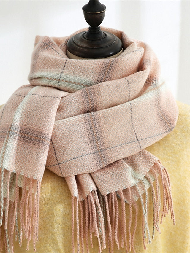 Women's Women's Shawls & Wraps Outdoor Dailywear Holiday Yellow Blue Pink Scarf Plaid - LuckyFash™