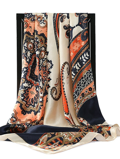 Vintage Flowers Square Scarf For Women Shawls Neckerchief Female Print Headband On the Head Wraps Foulard Hijab Hair Bands 90*90cm - LuckyFash™