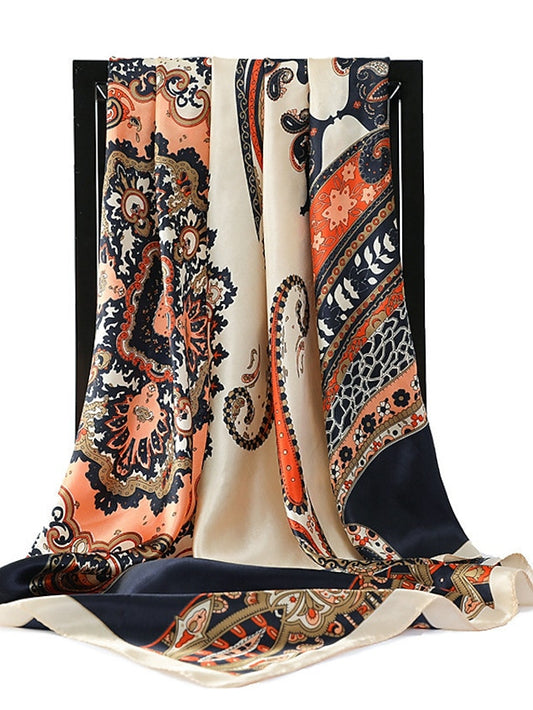 Vintage Flowers Square Scarf For Women Shawls Neckerchief Female Print Headband On the Head Wraps Foulard Hijab Hair Bands 90*90cm - LuckyFash™