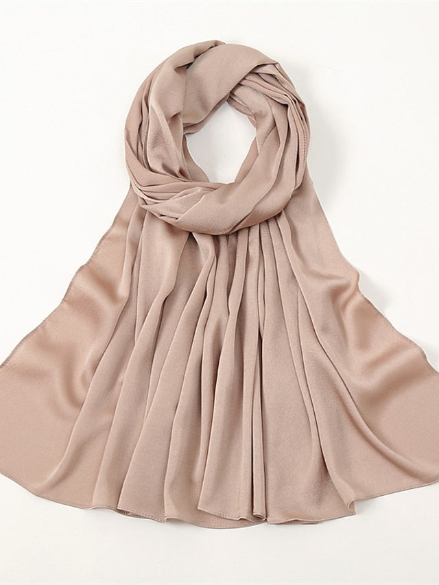 Crinkle Satin Hijab for Muslim Women Crepe Plain Shawl Wrinkle Solid Long Turban Islam Headscarf Solid Color Head Wrap Fashion - LuckyFash™