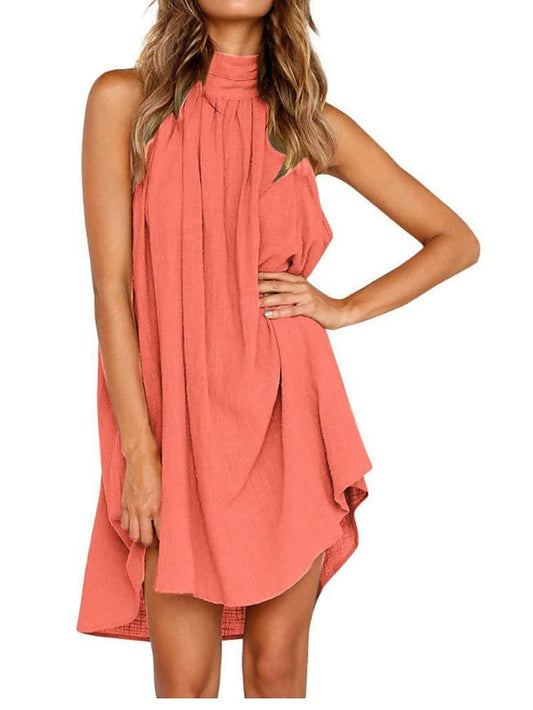 Womenâ€˜s Holiday Dress Shift Dress Mini Dress Black White Yellow Sleeveless Pure Color Cold Shoulder Spring Summer Halter Stylish 2023 S M L XL 2XL - LuckyFash™