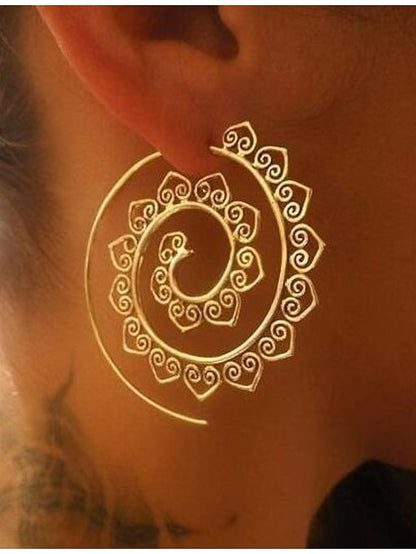 european and american new oval spiral earrings exaggerated swirl gear shape heart shape retro ear jewelry wholesale - LuckyFash™