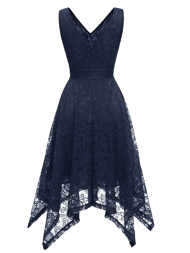 Women's Elegant Retro Swing Dress Midi Dress Party Outdoor Lace Backless Plain V Neck Sleeveless Regular Fit Spring Summer 2023 Navy Black S M L XL - LuckyFash™