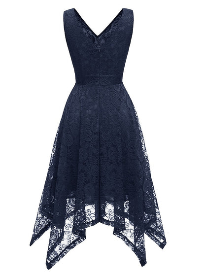 Women's Elegant Retro Swing Dress Midi Dress Party Outdoor Lace Backless Plain V Neck Sleeveless Regular Fit Spring Summer 2023 Navy Black S M L XL - LuckyFash™