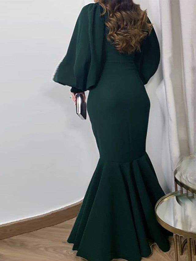 Womenâ€˜s Formal Party Dress Wedding Guest Dress Sheath Dress Trumpet/Mermaid Dress Long Dress Maxi Dress Green Black Blue Long Sleeve Pure Color Ruched Winter Fall Spring Crew Neck Fall Dress 2023 S M - LuckyFash™
