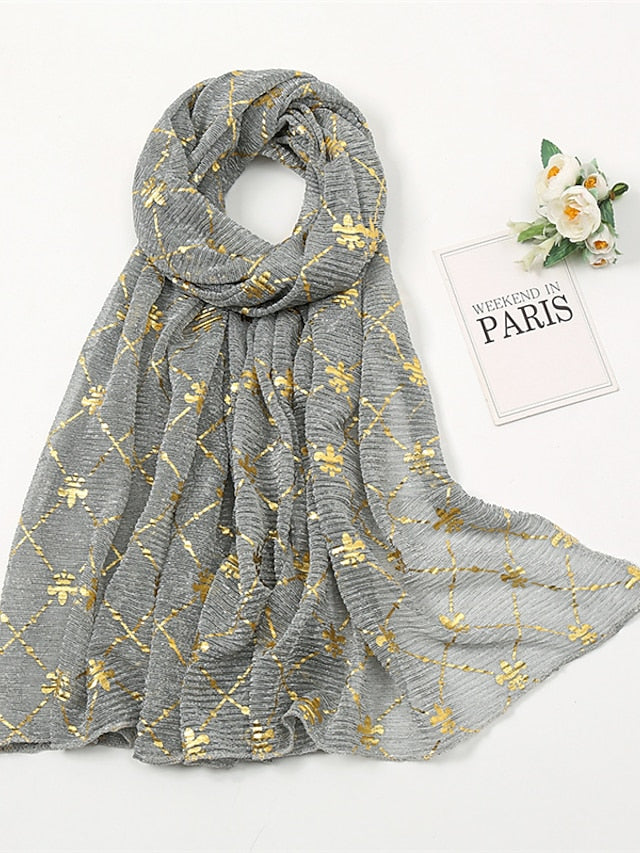 Long Style Plaid Scarf Women Shimmer Hijab Gold Shiny Shawl Glitter Headband Female Muslim Hijab - LuckyFash™