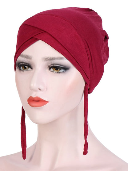 Muslim with Rope Scarf Hat Women Turban Soft Chemo Cap Hair Loss Islamic Headwrap Head Cover Wrap Caps Headwear Dubai Arab Bonnet New - LuckyFash™