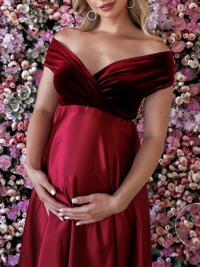 Womenâ€˜s Baby Shower Dress Photoshoot Dress Party Dress Satin Dress Swing Dress Solid Color Maxi Dress Sleeveless Backless Off Shoulder Party White Pink Wine Spring Summer S M L XL - LuckyFash™