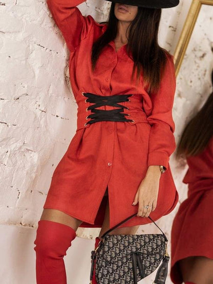 Elegant Lapel Solid Color Dress - LuckyFash™