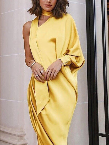 Elegant One-Shoulder Pleated Side Slit Dress Evening Dress - LuckyFash™