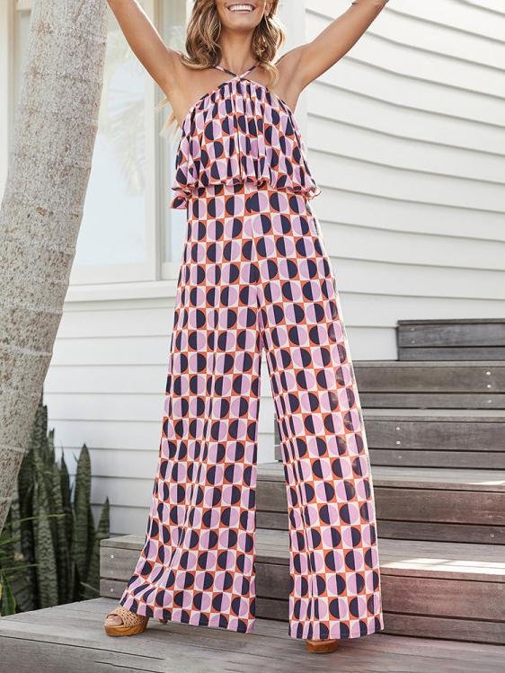 Elegant Print Sleeveless Halter Jumpsuit - LuckyFash™