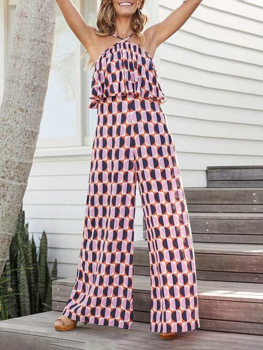 Elegant Print Sleeveless Halter Jumpsuit - LuckyFash™