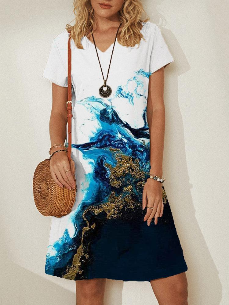 Elegant Short Sleeve Print Mini Dress - LuckyFash™