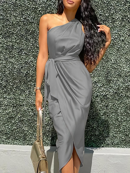 Elegant Slanted Shoulder Sleeveless Long Dress - LuckyFash™