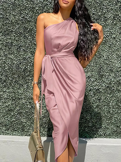 Elegant Slanted Shoulder Sleeveless Long Dress - LuckyFash™