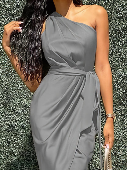 Elegant Slanted Shoulder Sleeveless Long Dress - LuckyFash™
