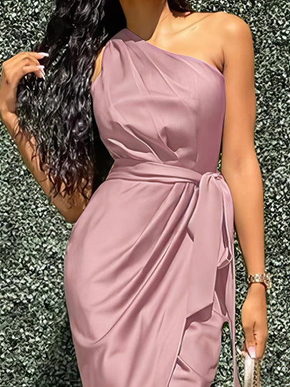 Elegant Slanted Shoulder Sleeveless Long Dress - LuckyFash™