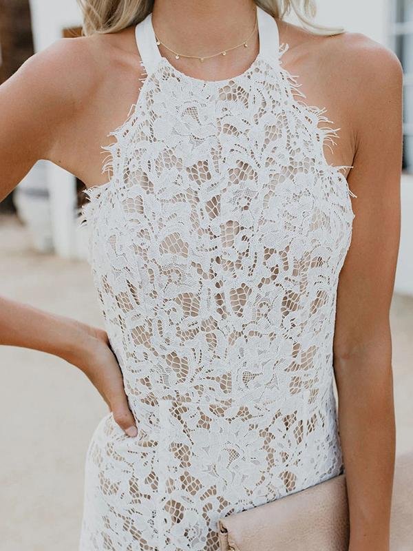 Elegant Sleeveless Lace Hollow Open-back Dress - LuckyFash™