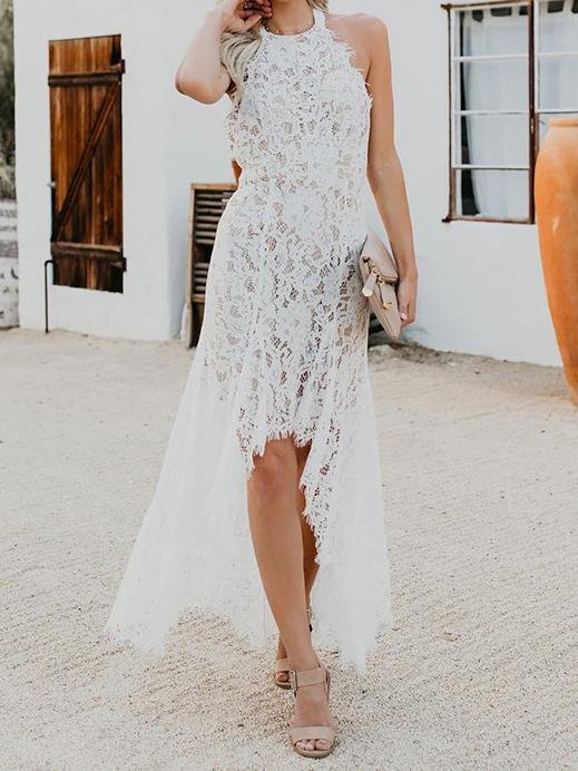 Elegant Sleeveless Lace Hollow Open-back Dress - LuckyFash™