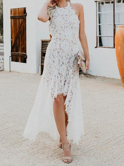 Elegant Sleeveless Lace Hollow Open-back Dress - LuckyFash™