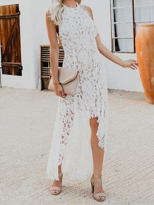 Elegant Sleeveless Lace Hollow Open-back Dress - LuckyFash™