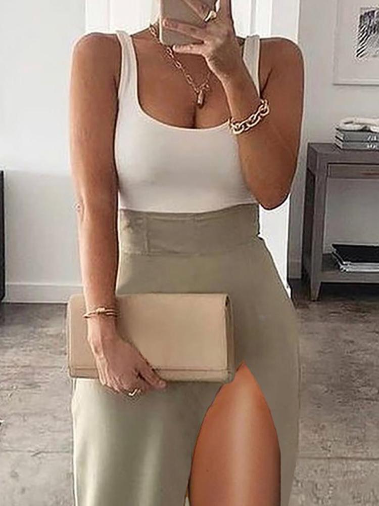 Elegant Sleeveless Slit Suspender Set - LuckyFash™