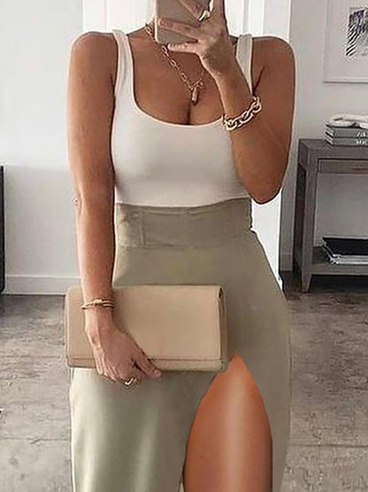 Elegant Sleeveless Slit Suspender Set - LuckyFash™