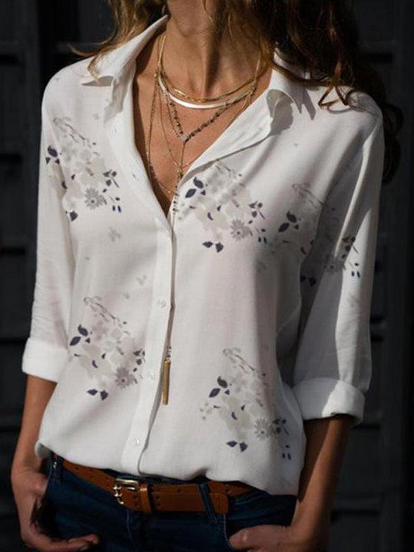 Elegant Slim Print Long-sleeved Lapel Shirt - LuckyFash™