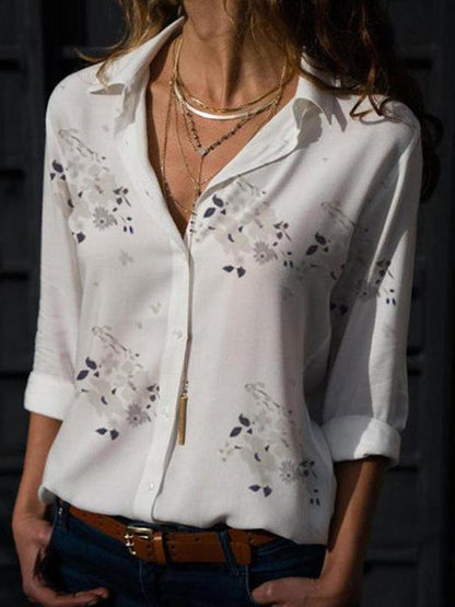 Elegant Slim Print Long-sleeved Lapel Shirt - LuckyFash™