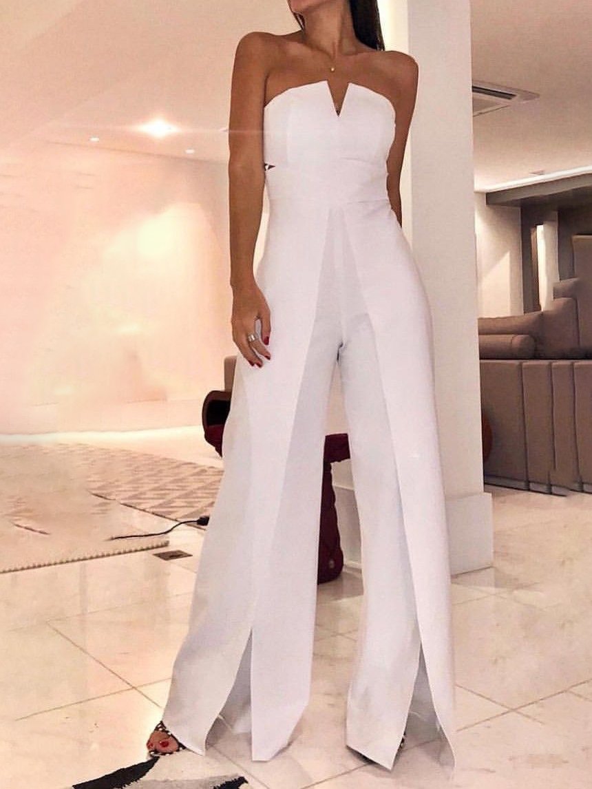 Elegant Solid Color Off Shoulder V Neck Jumpsuit - LuckyFash™