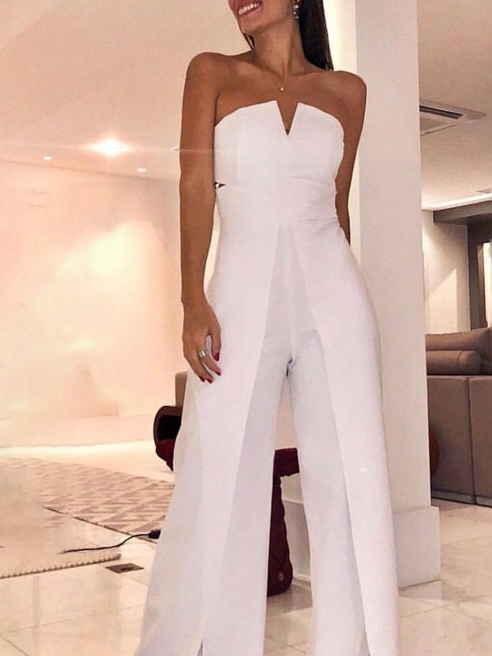 Elegant Solid Color Off Shoulder V Neck Jumpsuit - LuckyFash™