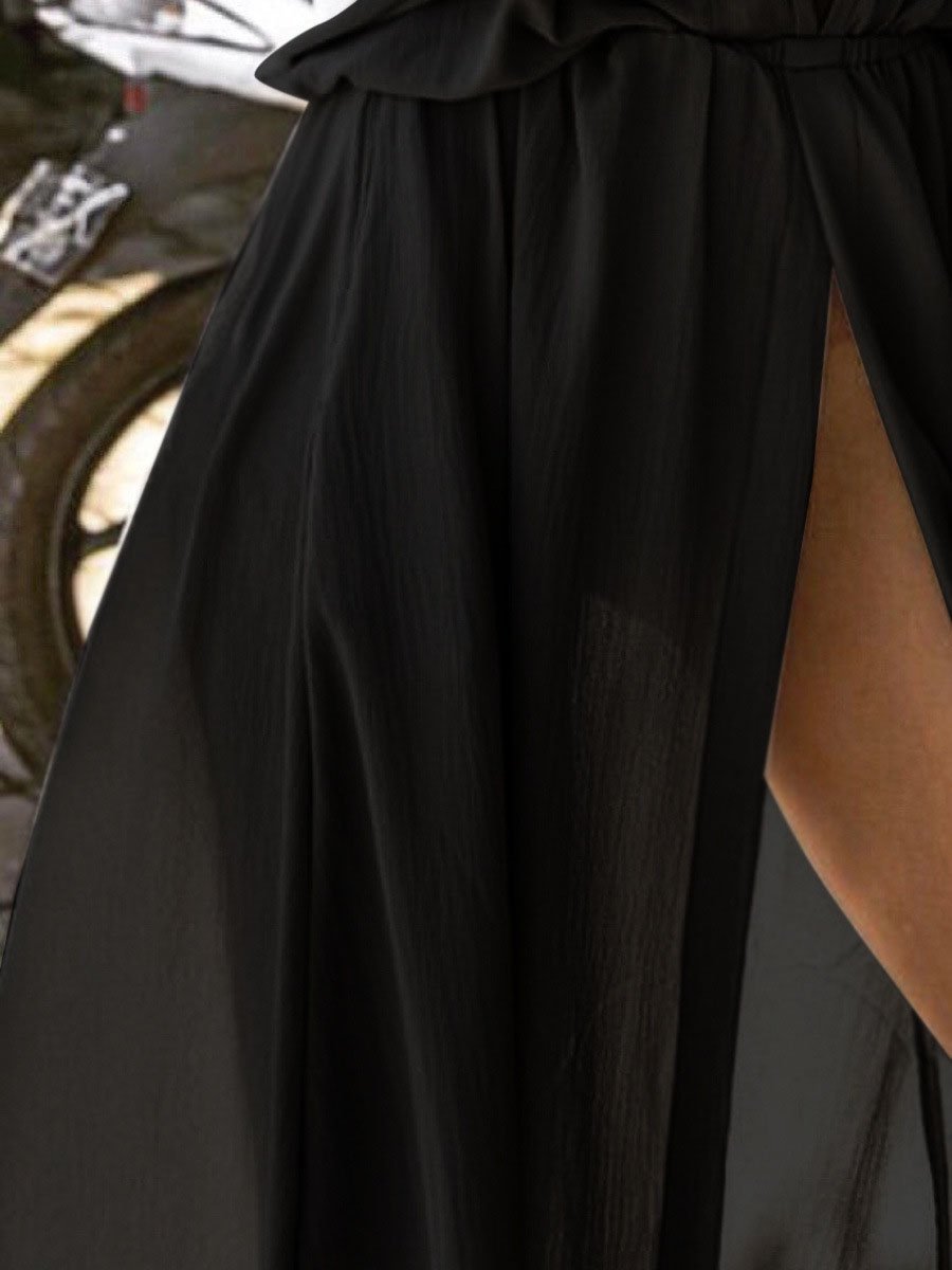 Elegant Solid Deep V Neck Split Dress - LuckyFash™