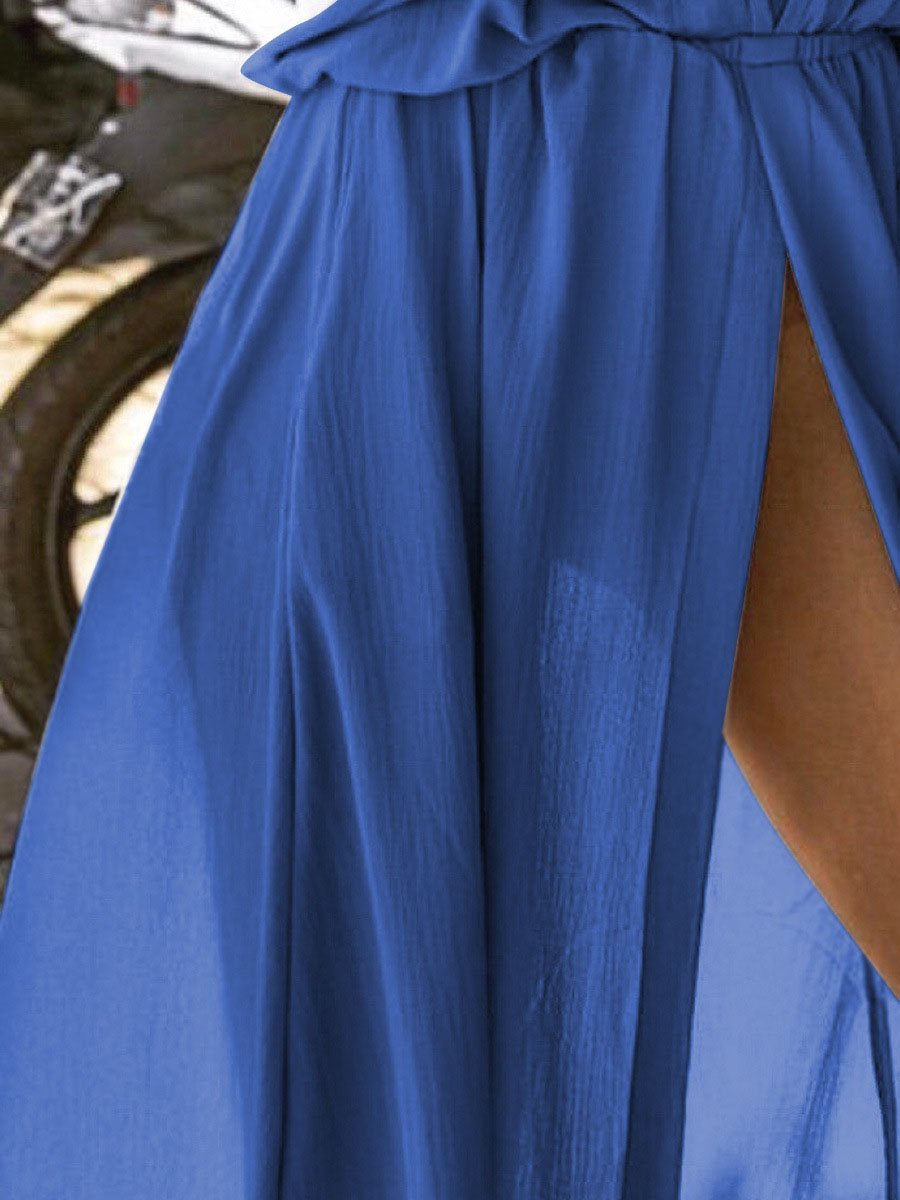 Elegant Solid Deep V Neck Split Dress - LuckyFash™